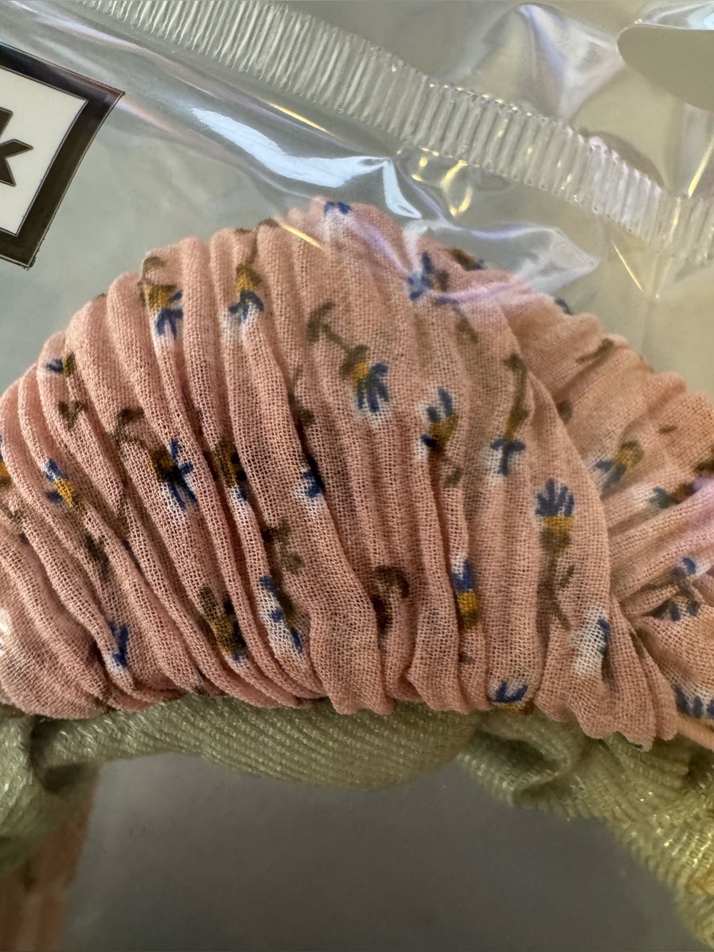2-Pack Pink Floral & Sage Green Knotted Headbands pastel summer spring preppy - Picture 2 of 3